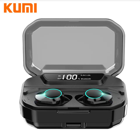 KUMI T3S 6D Stereo Bass All In One TWS Smart Touch Bluetooth 5.0 Headset LED Display Waterproof Earphone for Android / iOS