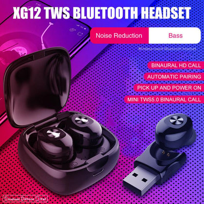 XG12 TWS 5.0 True Wireless XG12 Bluetooth Headset Dual Pass 3D Stereo Wireless Sports Running Headset with Microphone HD Call