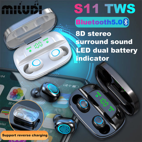 S11 TWS Bluetooth Headphones Mini  8D Surround stereo sound Business headset Sport earbuds Music Earpieces Works on smartphones